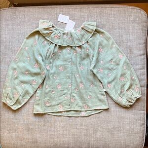 Early Sunday Cecilia Blouse Top Shirt Green Floral Embroidered 100% Cotton 7